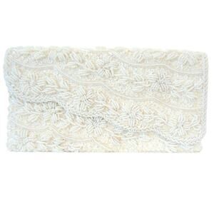 Beaded Clutch Evening Bag Purse White Cream Sequin Floral Microbeads Hong Kong